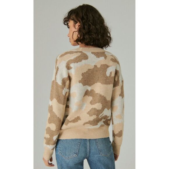 LUCKY BRAND Camo Cardigan in Natural Multi, Wool Blend, Sz L - Picture 6 of 12